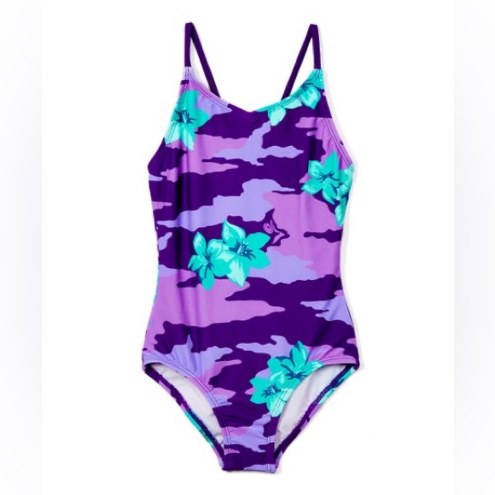 KANU SURF Girls  1-Piece Swimsuit Sz 14 -Rylie Purple Floral